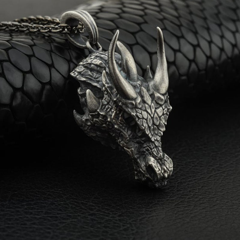 Nidhogg's Fury - Retro Viking Dragon Head Necklace