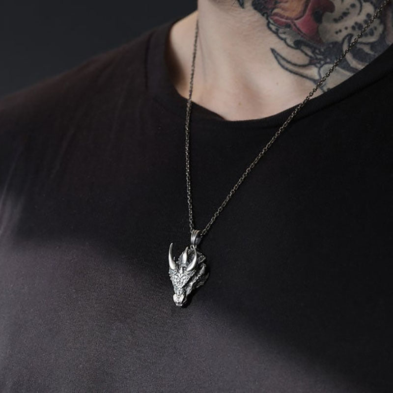 Nidhogg's Fury - Retro Viking Dragon Head Necklace