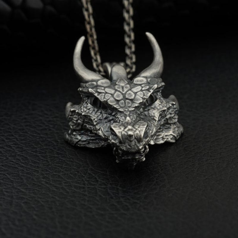 Nidhogg's Fury - Retro Viking Dragon Head Necklace