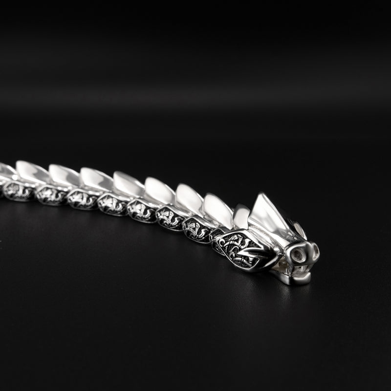 Jormungandr Midgard Serpent Sterling Silver Bracelet - Viking Jewelry