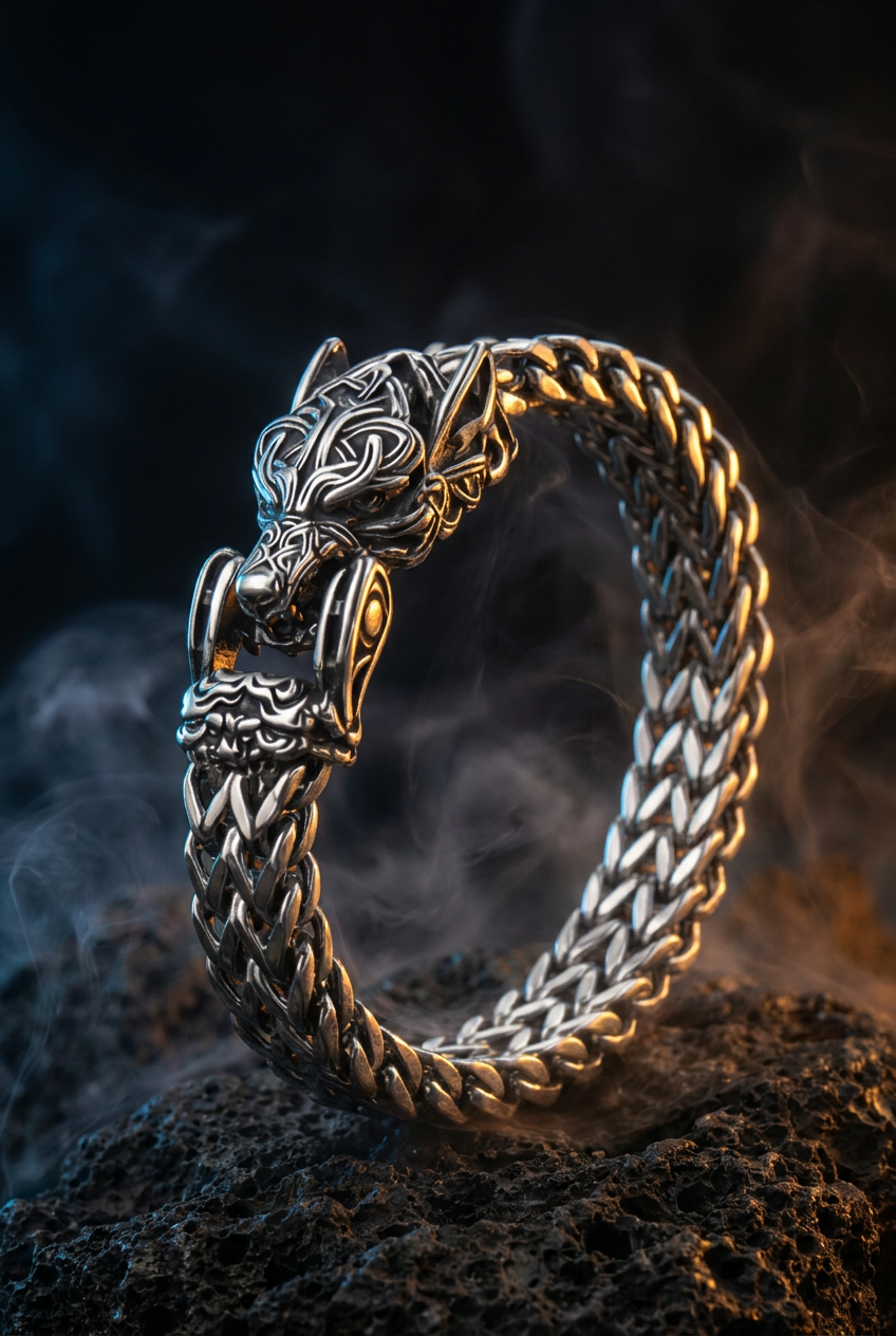 Fenrir - The Great Wolf - Stainless Steel Bracelet - Viking Trinkets
