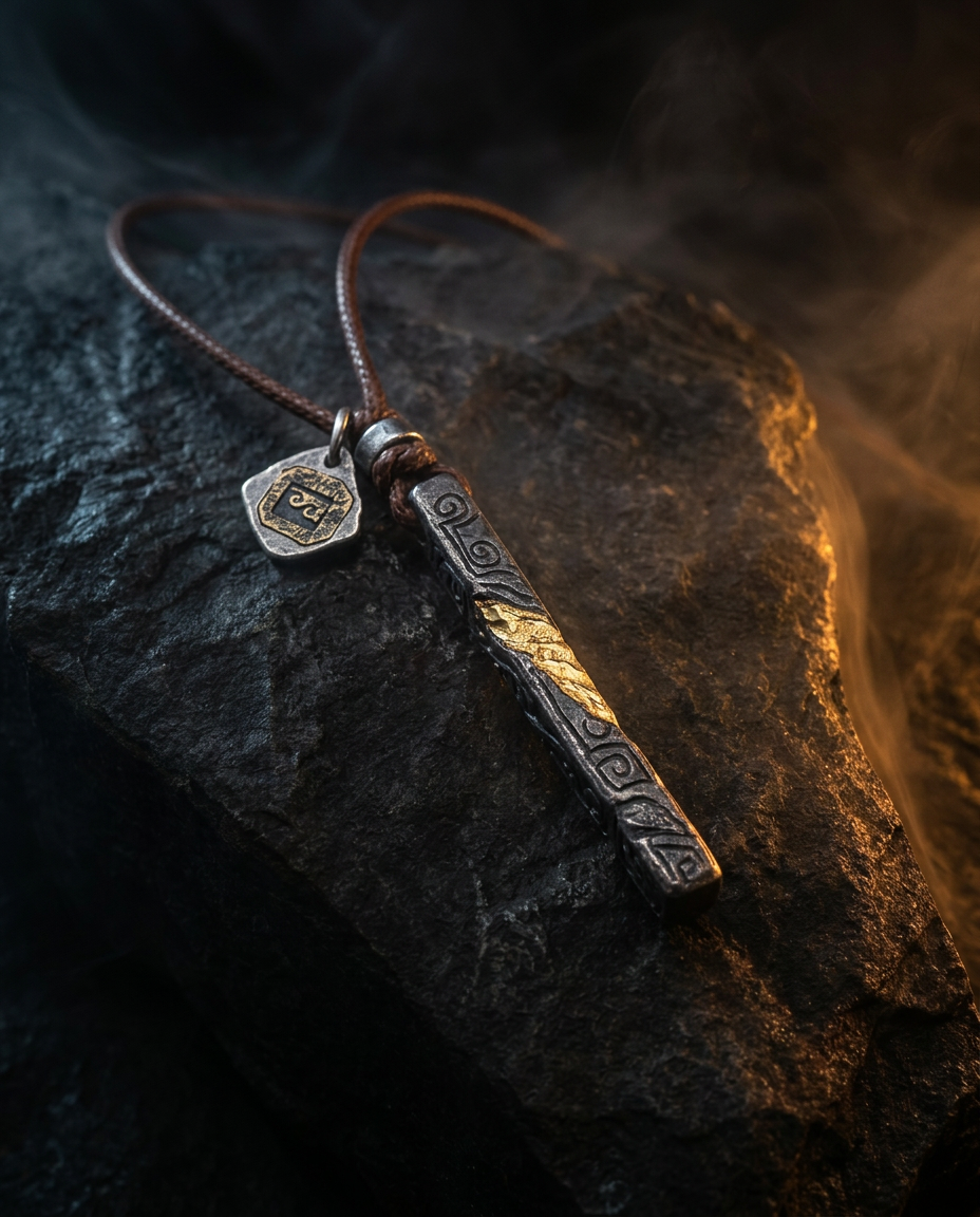 Prophet's Amulet - Sterling Silver with Gold inlay Necklace - Viking Trinkets