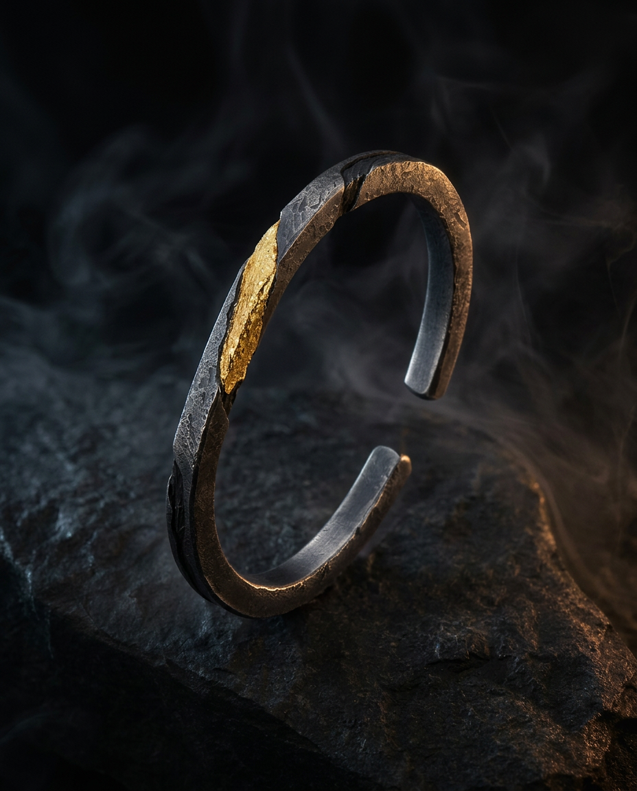 Prophet's Armband - Sterling Silver Gold Inlay Bracelet - Viking Trinkets