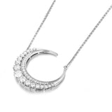 Mani's Smile - Sterling Silver Moon Shaped Moissanite Encrusted Necklace