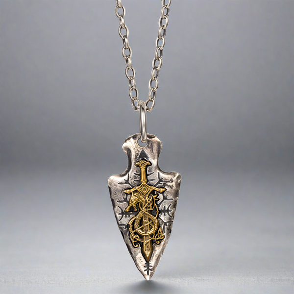 Fafnir's Demise - Sterling Silver and Inlaid Copper Arrow Necklace