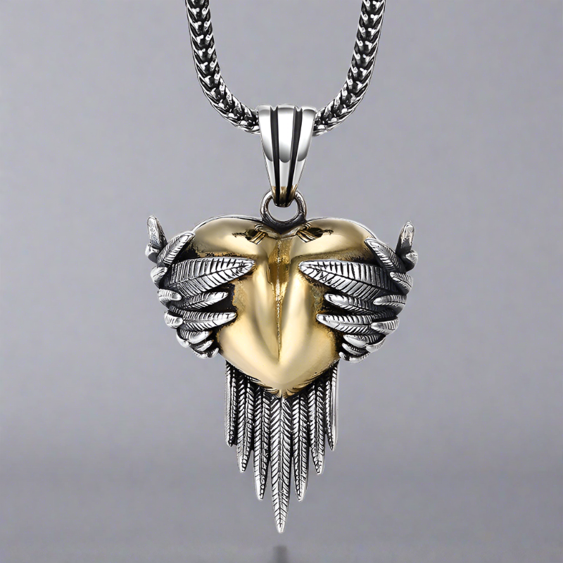 Brynhildr's Heart - Thai Silver Wing Wrapped Heart Necklace