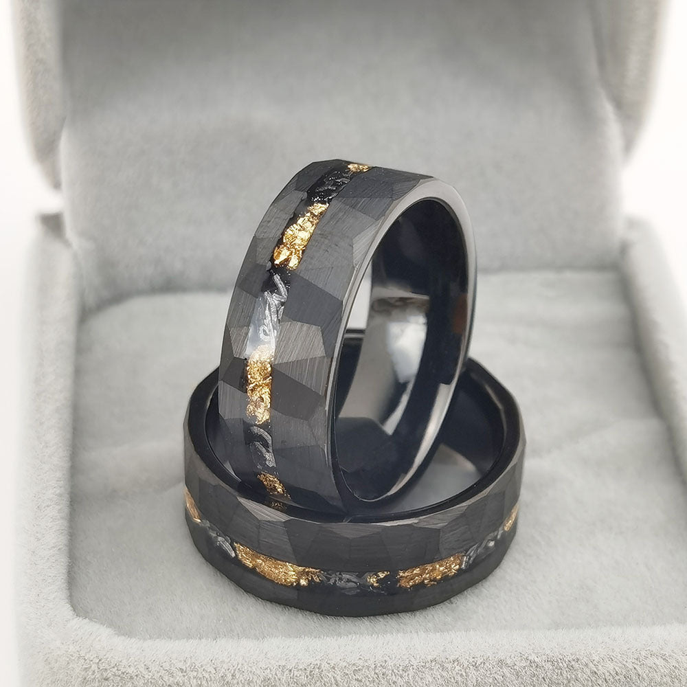 Soul Of Hel - Tungsten Gold Ring Inlaid With Gold Foil