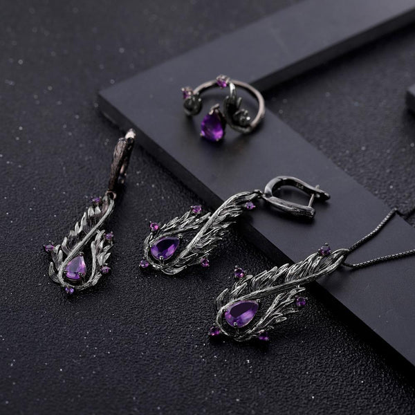 Flames Of Hel - 925 Sterling Silver Necklace inlaid with Natural Amethysts