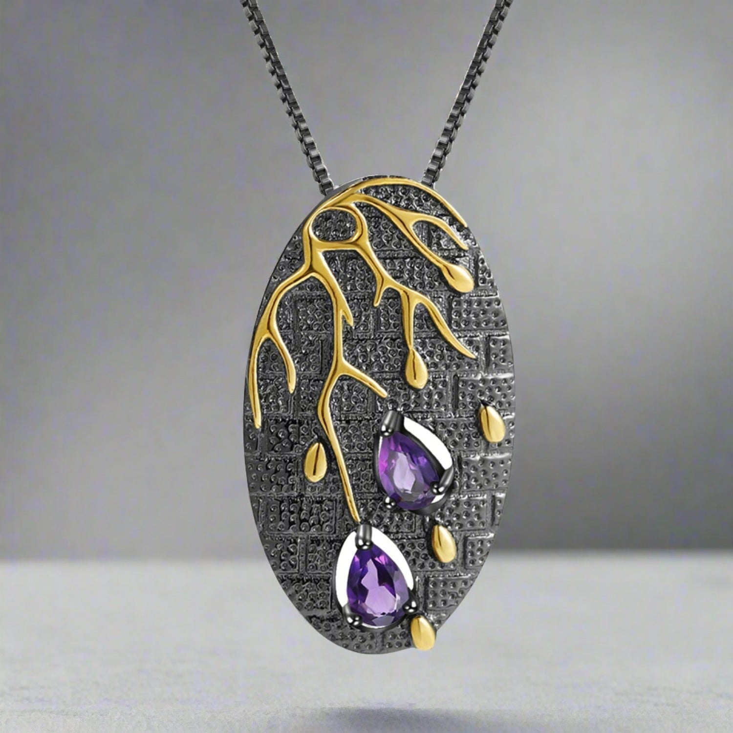 Drips From Yggdrasil - High-grade Sterling Silver Necklace With Natural Amethyst