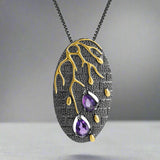 Drips From Yggdrasil - High-grade Sterling Silver Necklace With Natural Amethyst