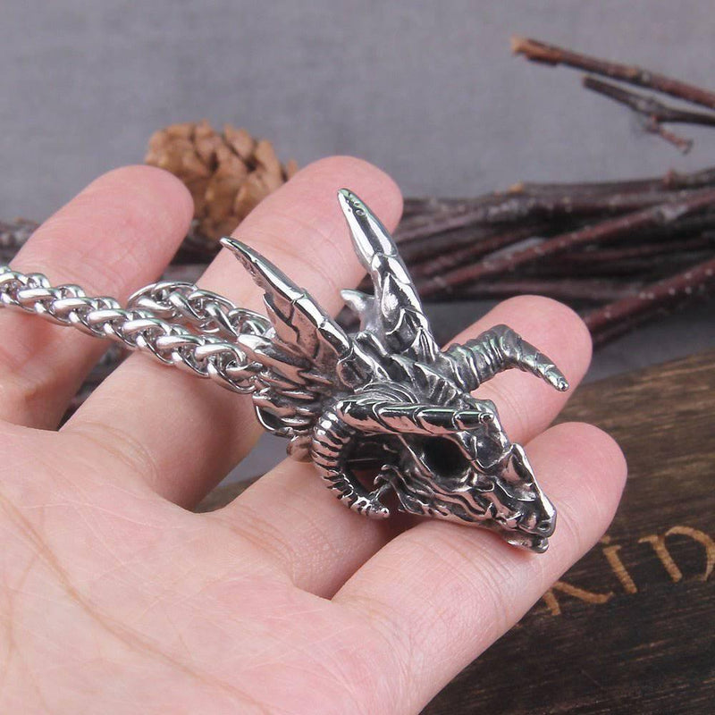 The Severed Head of Fáfnir - Stainless Steel Dragon Head Necklace