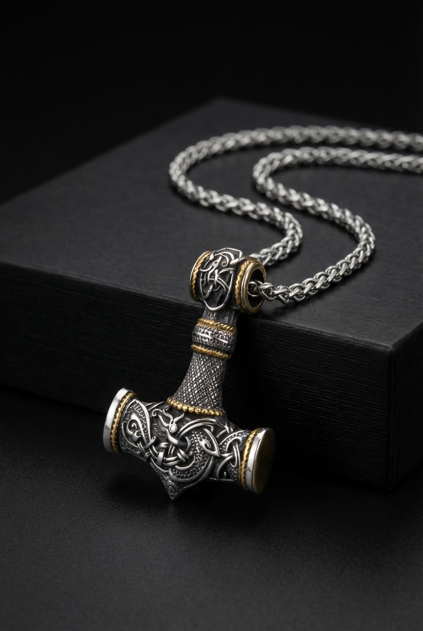 The Sky Splitter - Stainless Steel Mjolnir Necklace - Viking Trinkets