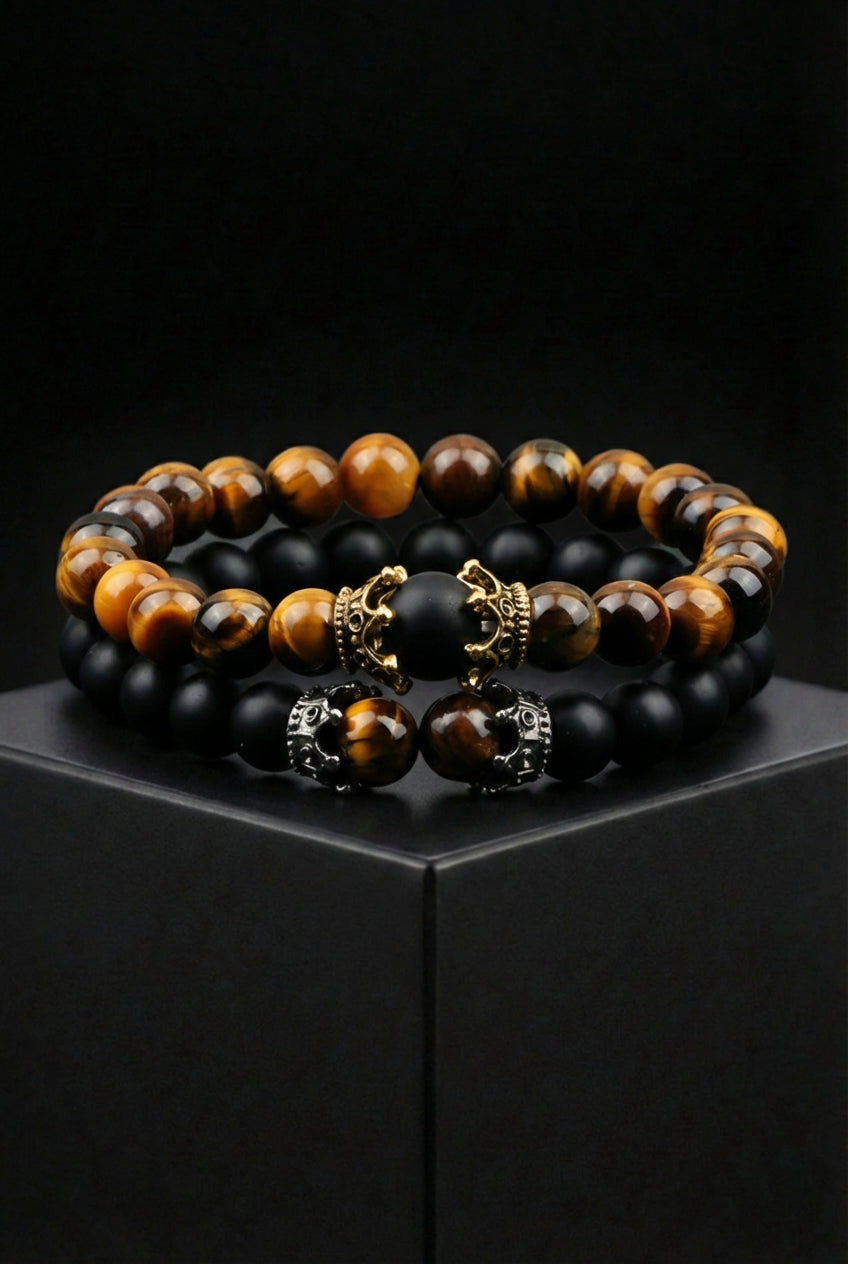 Scorched Legacy - Volcanic Stone Onyx Bead Bracelet - Viking Trinkets