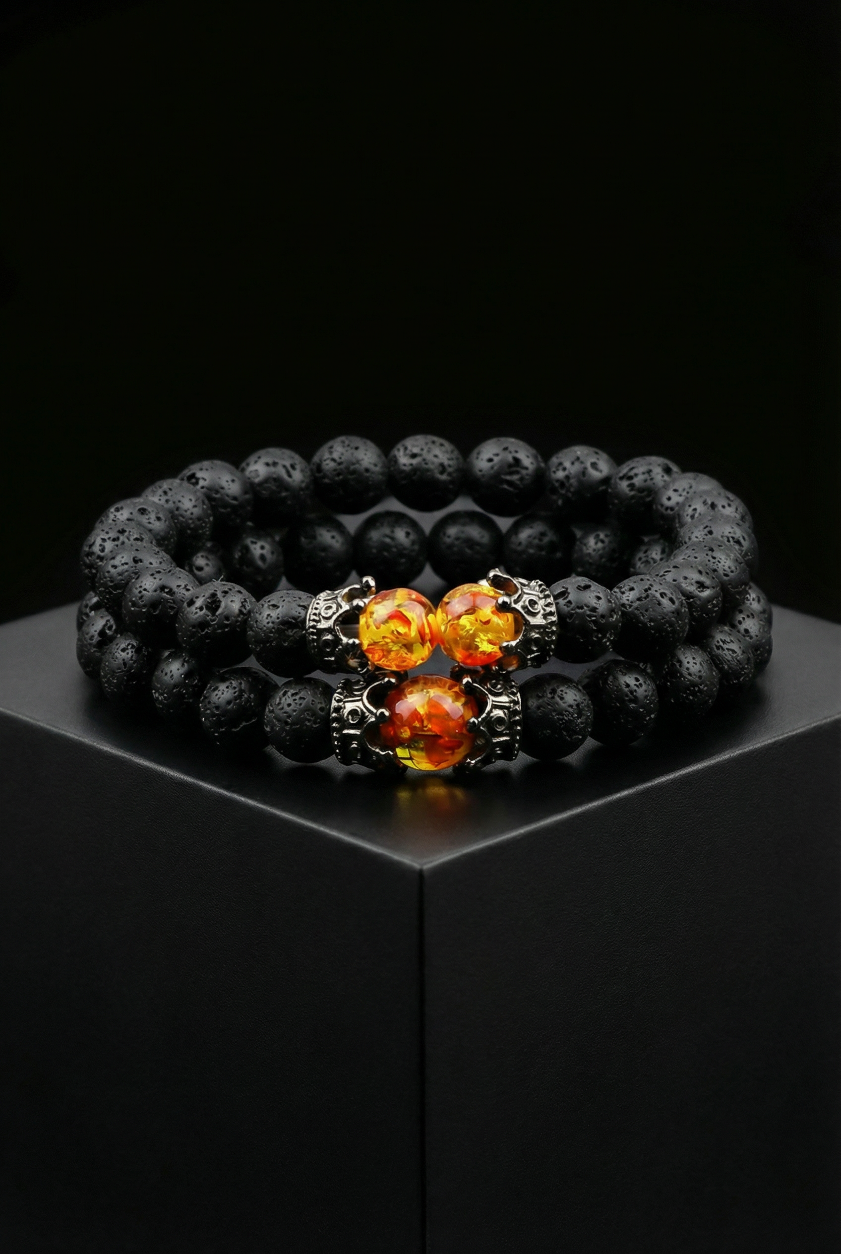 Scorched Legacy - Volcanic Stone Onyx Bead Bracelet - Viking Trinkets