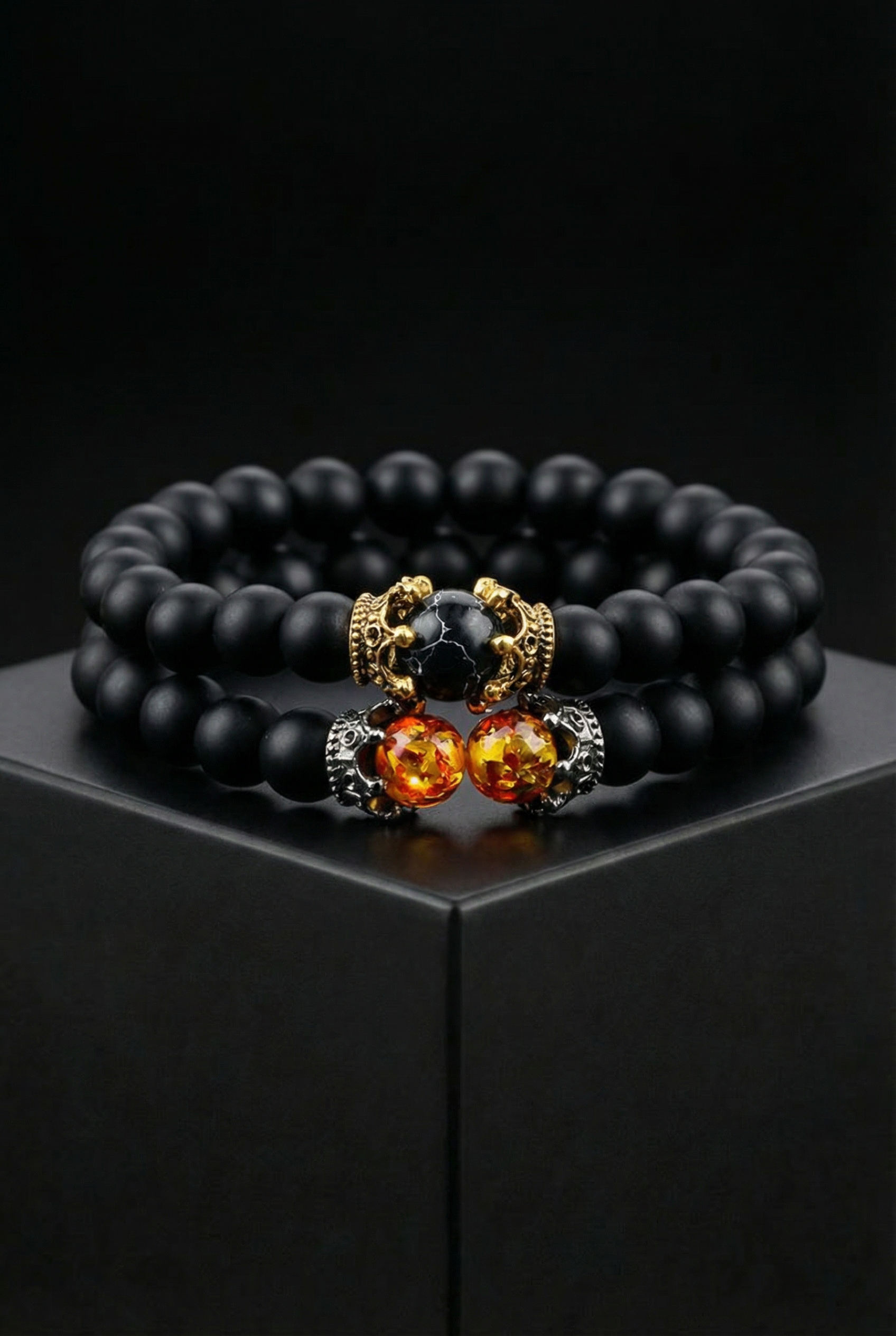 Scorched Legacy - Volcanic Stone Onyx Bead Bracelet - Viking Trinkets