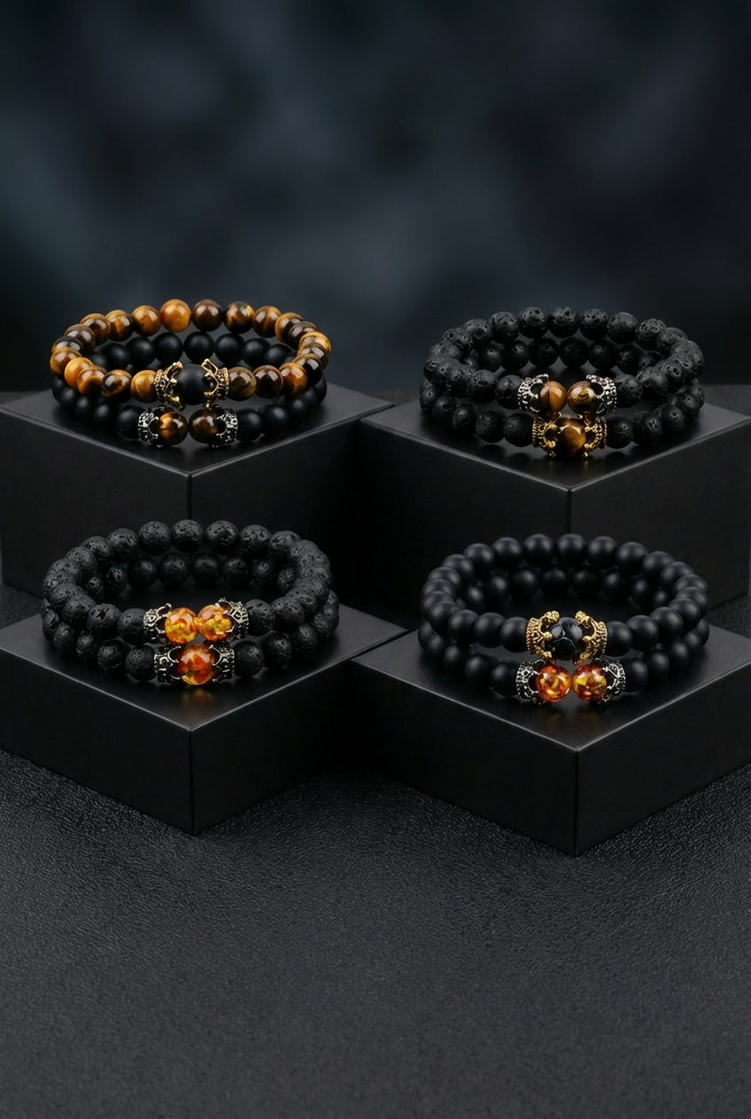 Scorched Legacy - Volcanic Stone Onyx Bead Bracelet - Viking Trinkets