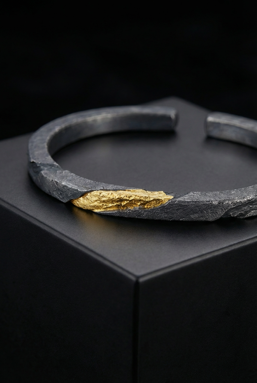 Prophet's Armband - Sterling Silver Gold Inlay Bracelet - Viking Trinkets