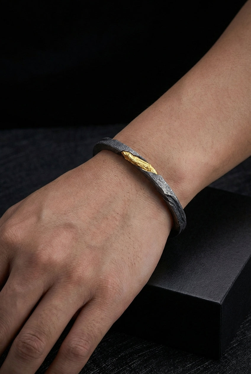 Prophet's Armband - Sterling Silver Gold Inlay Bracelet - Viking Trinkets