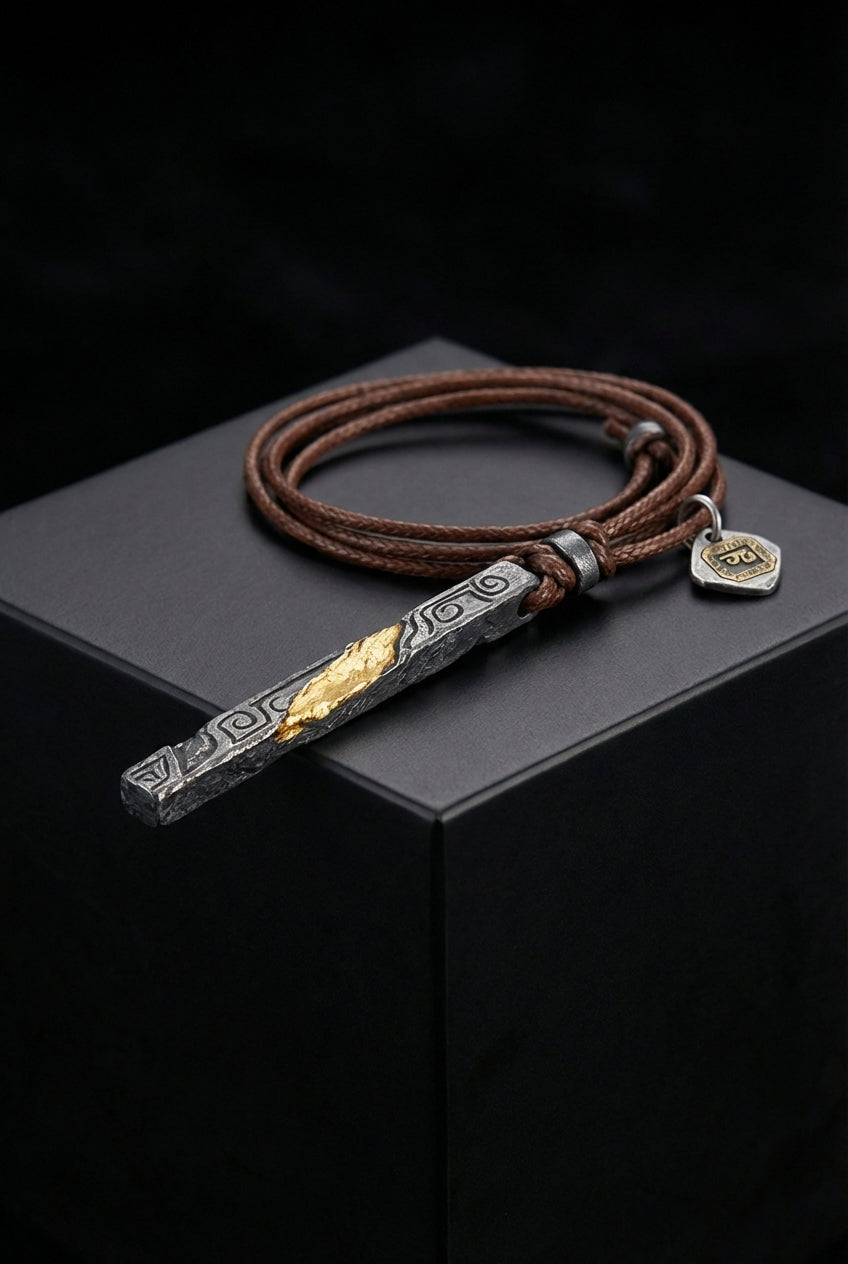 Prophet's Amulet - Sterling Silver with Gold inlay Necklace - Viking Trinkets