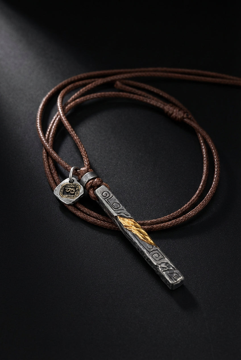 Prophet's Amulet | Sterling Silver Gold Inlay Viking Necklace