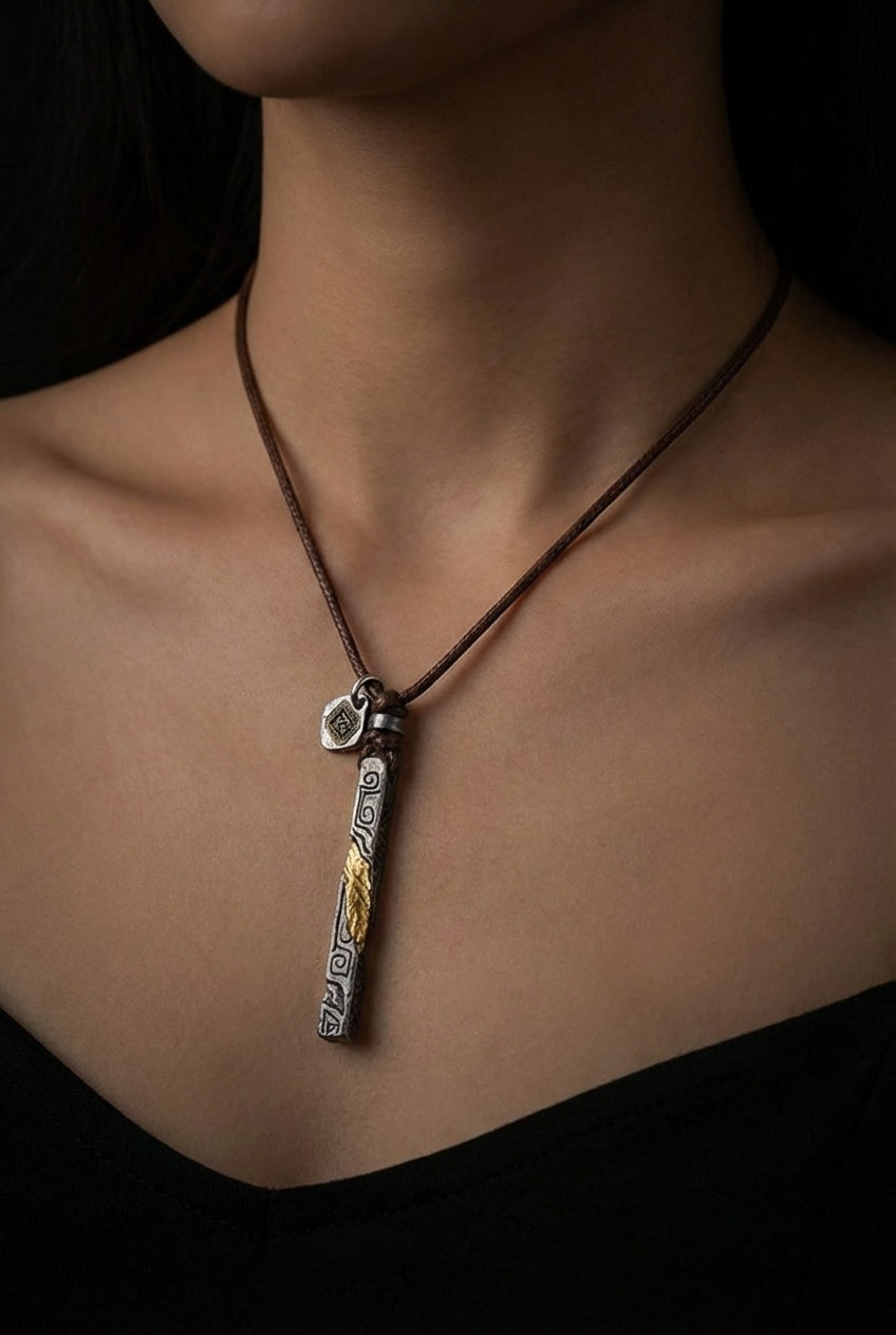 Prophet's Amulet | Sterling Silver Gold Inlay Viking Necklace