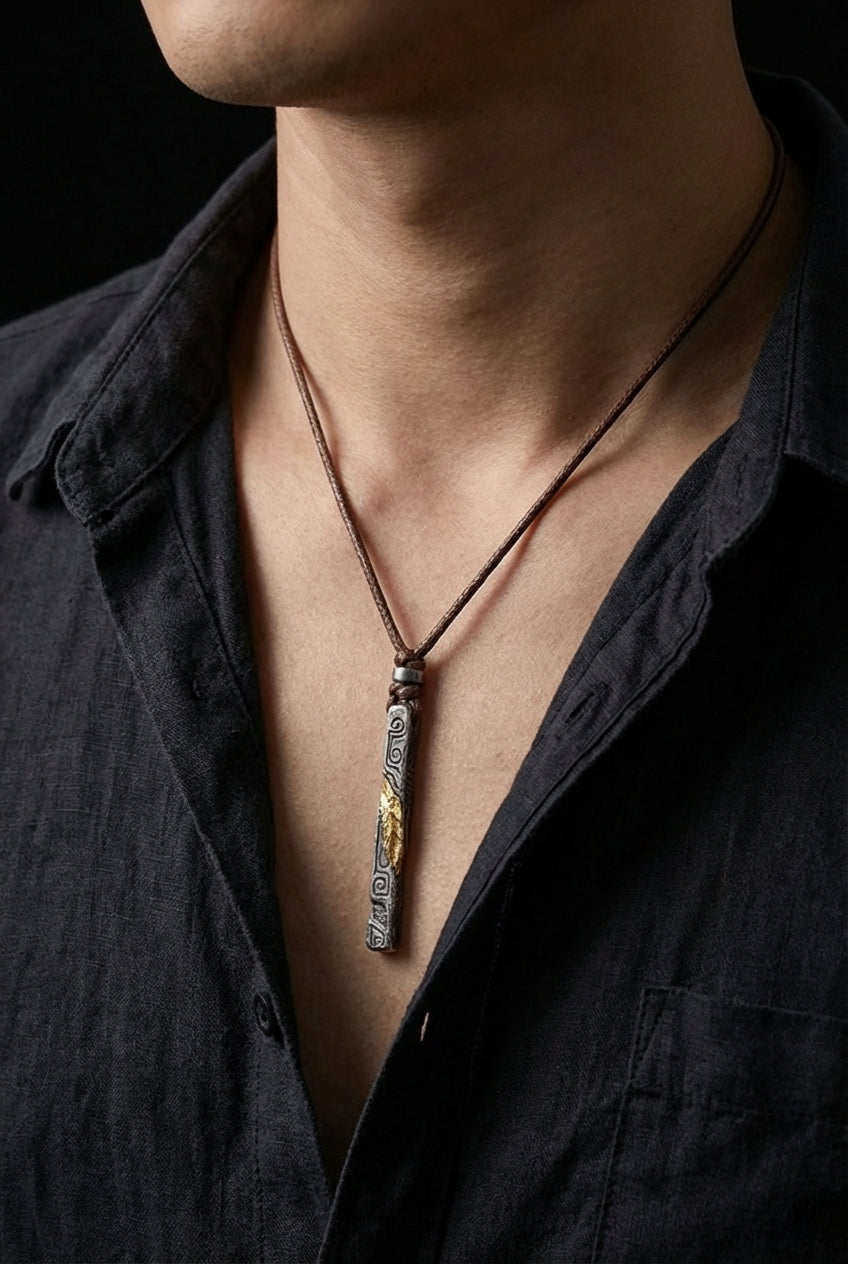 Prophet's Amulet | Sterling Silver Gold Inlay Viking Necklace