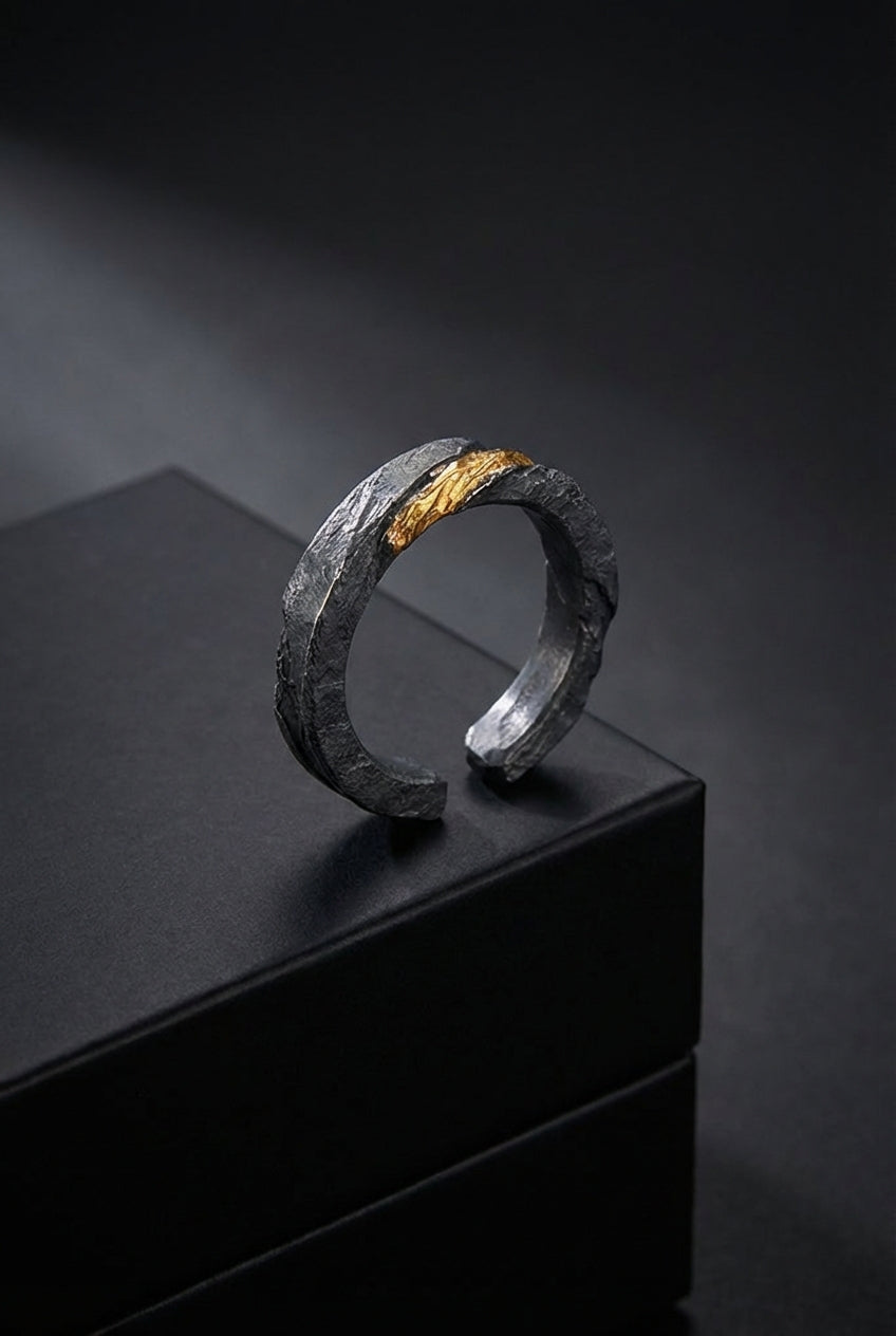 Prophet's Band - Sterling Silver with Gold Inlay Viking Ring - Viking Trinkets
