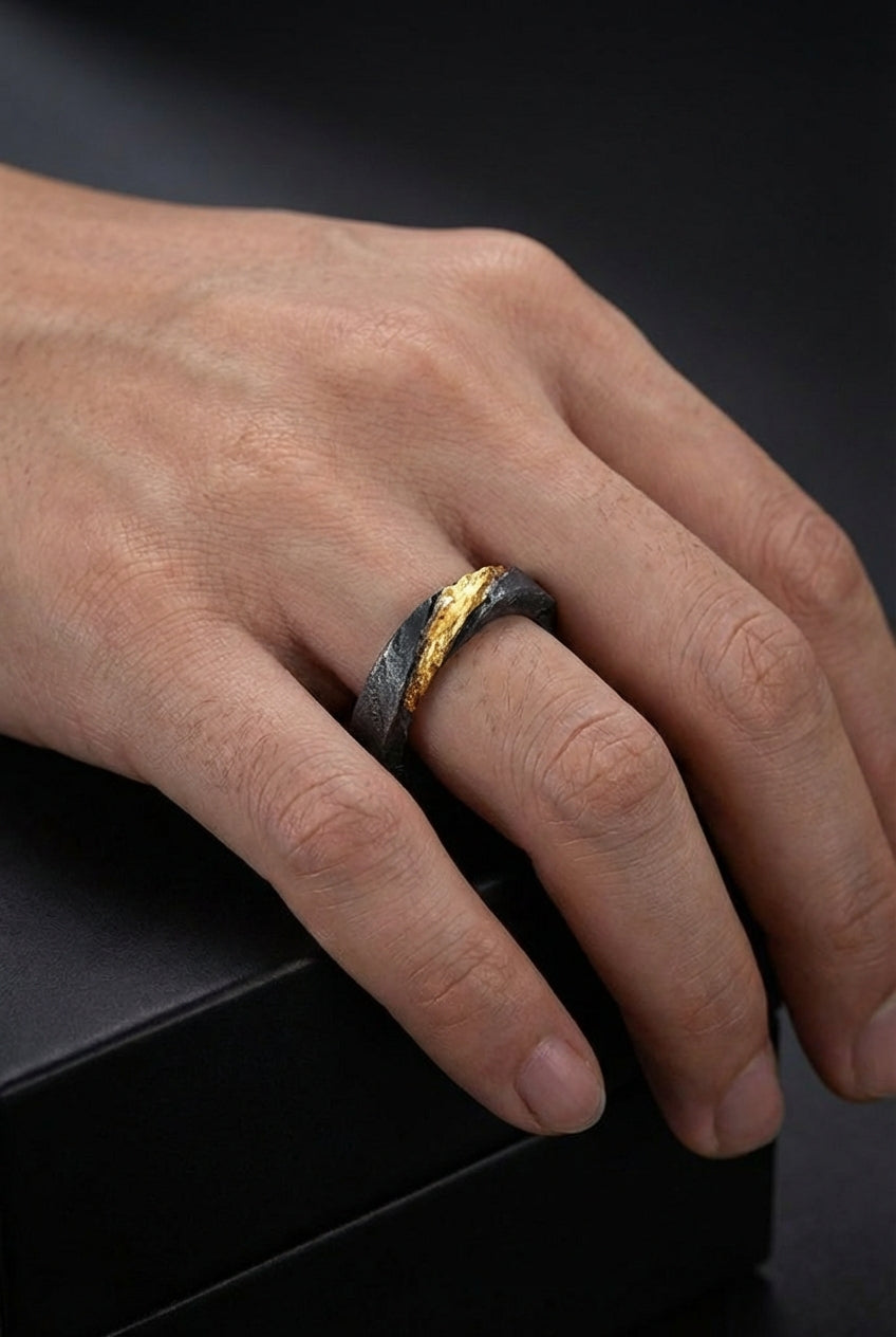 Prophet's Band - Sterling Silver with Gold Inlay Viking Ring - Viking Trinkets