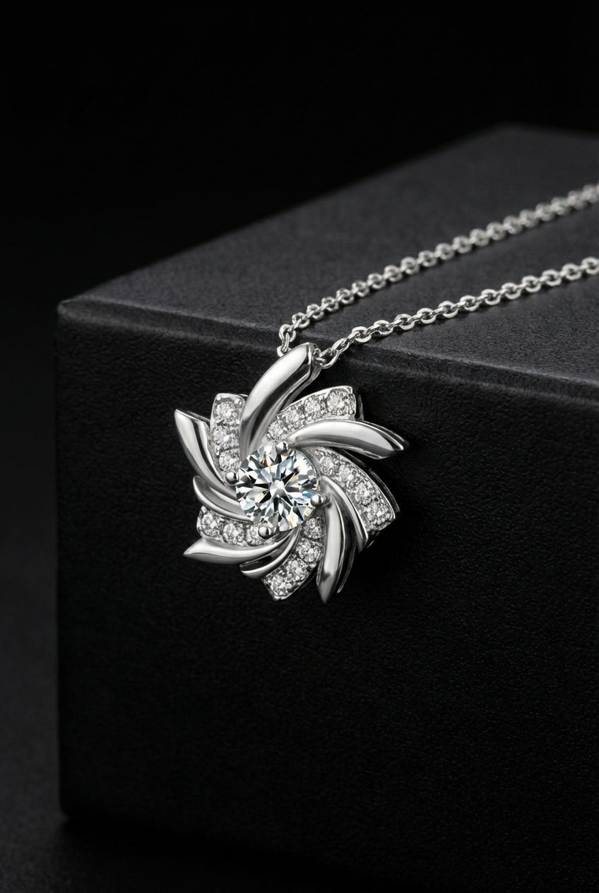 Whisper of the Wind - Moissanite S925 Sterling Silver Windmill Necklace - Viking Trinkets