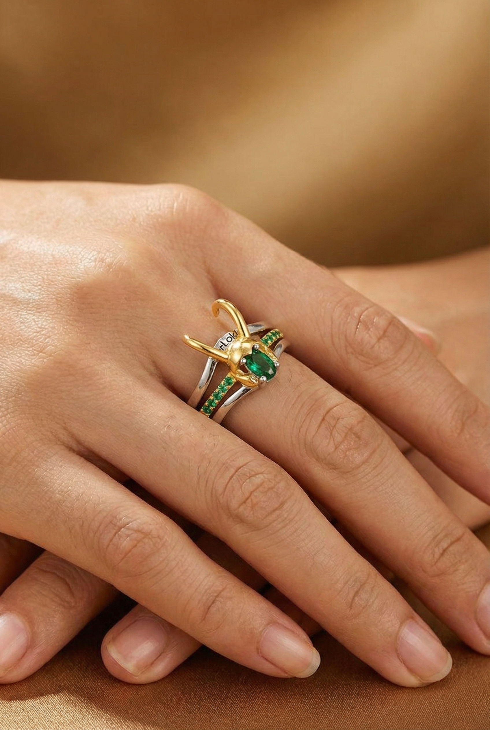 The Trickster - Inlaid Zircon Loki Ring - Viking Trinkets