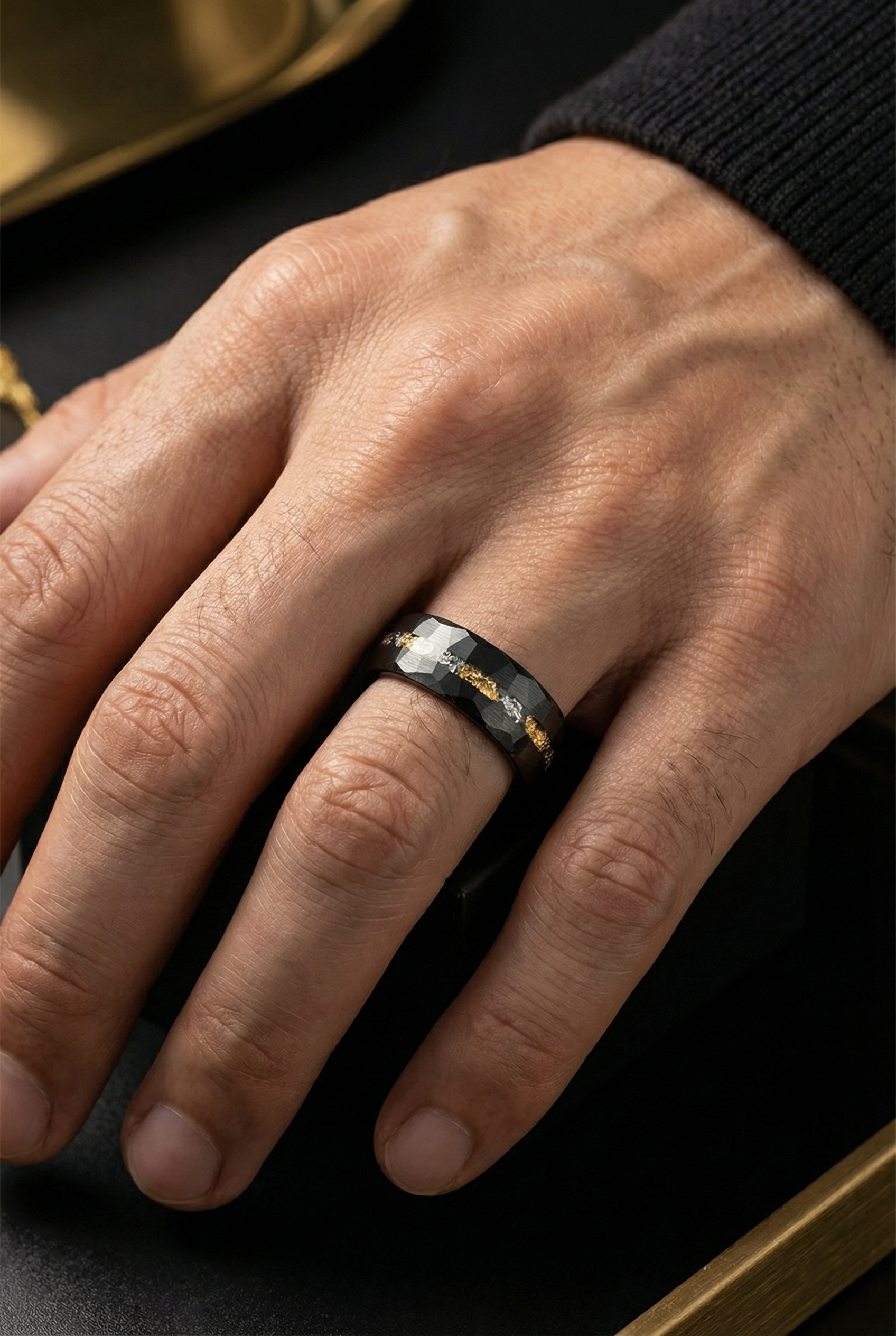 Soul Of Hel - Tungsten Gold Ring Inlaid With Gold Foil - Viking Trinkets