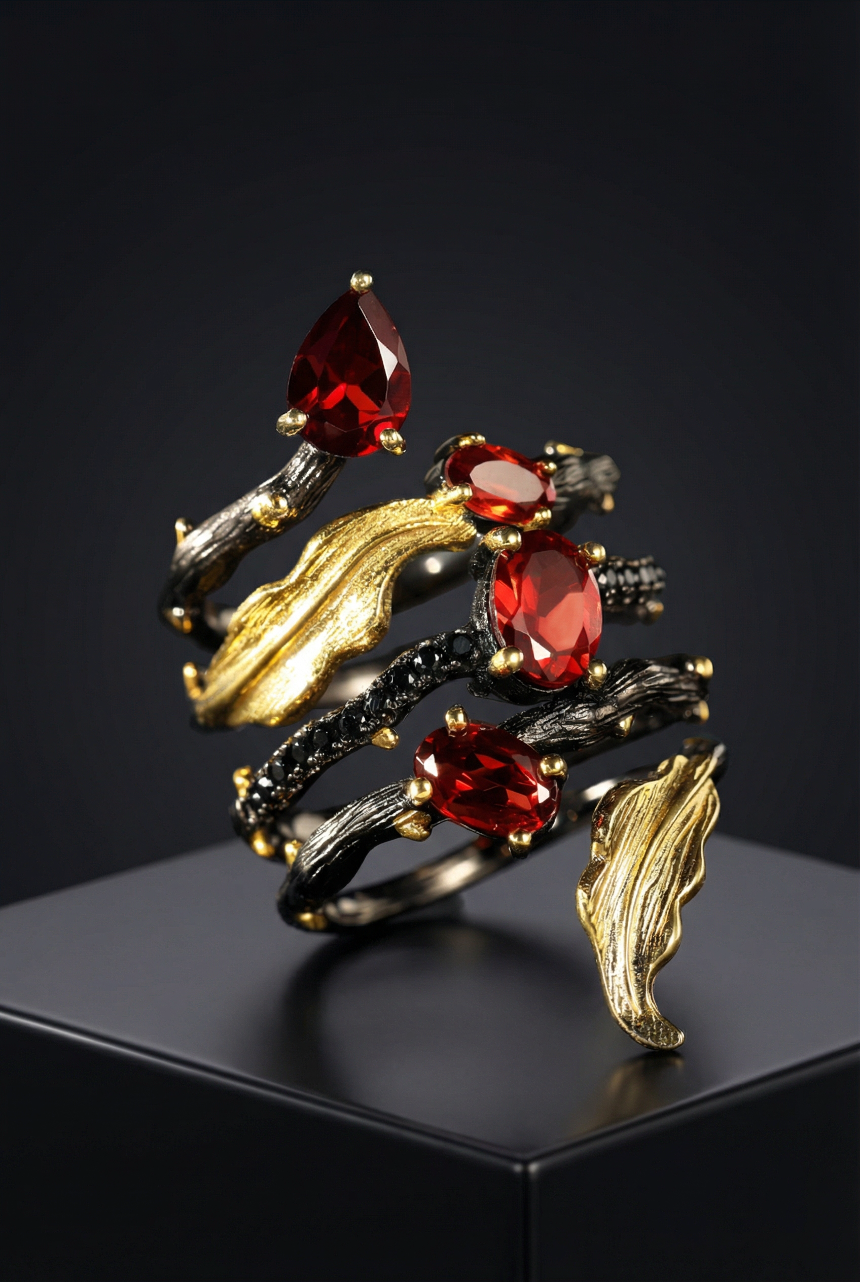 Fruit Of Youth - Sterling Silver Ring with inlaid Amethyst and Garnets