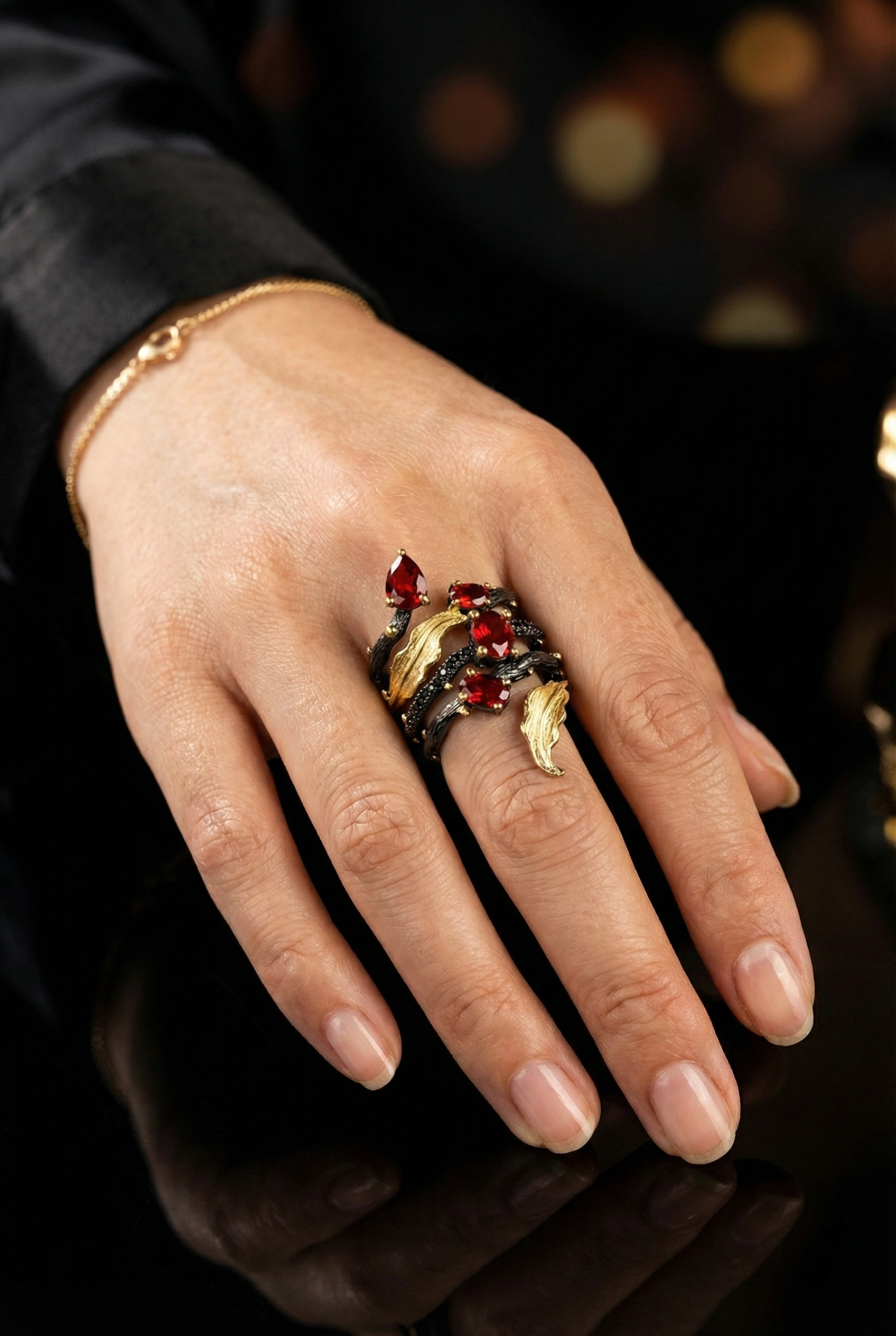 Fruit Of Youth - Sterling Silver Ring with inlaid Amethyst and Garnets - Viking Trinkets
