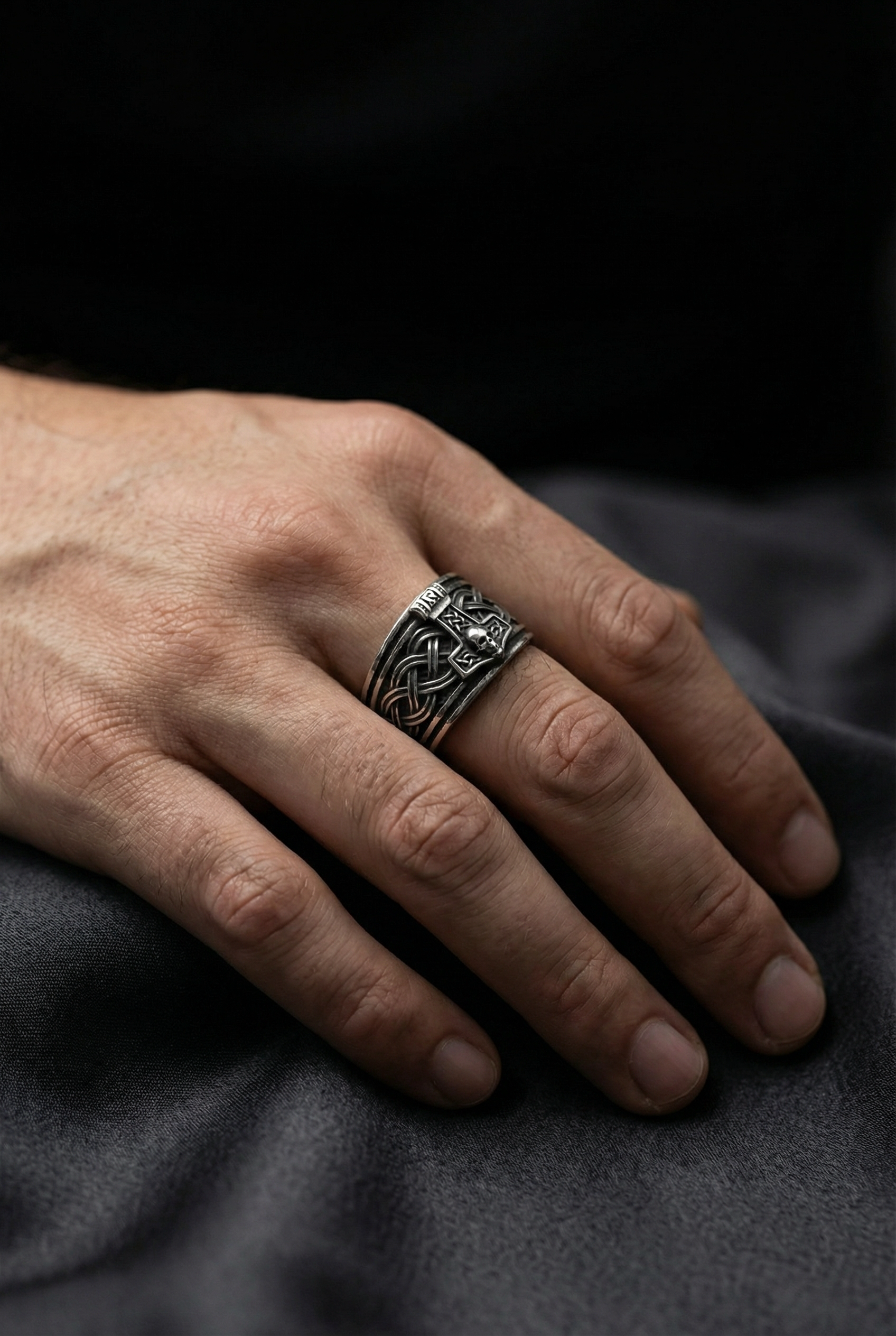 Asgardian Allegiance - Titanium Mjolnir And Skull Ring - Viking Trinkets