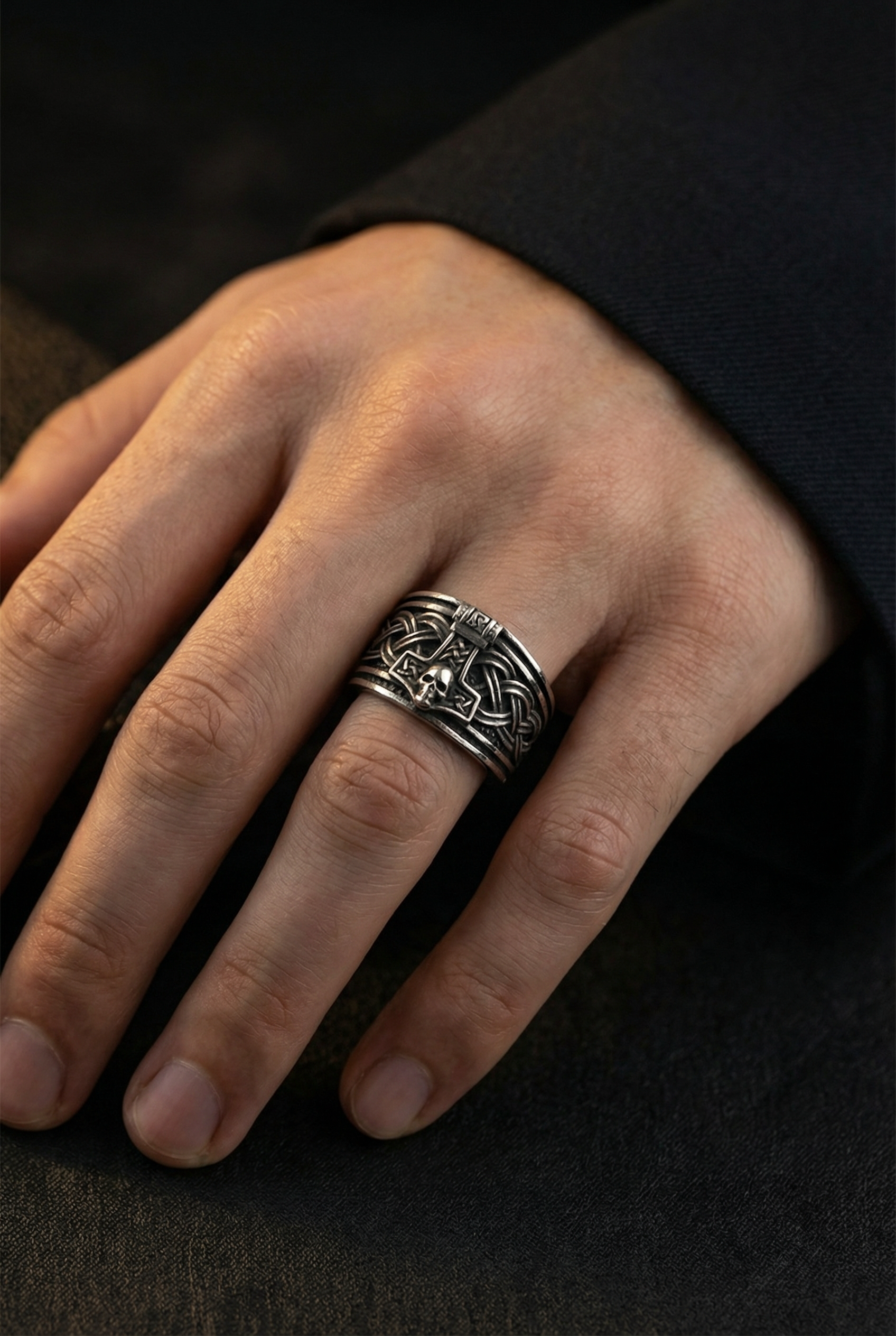 Asgardian Allegiance - Titanium Mjolnir And Skull Ring - Viking Trinkets