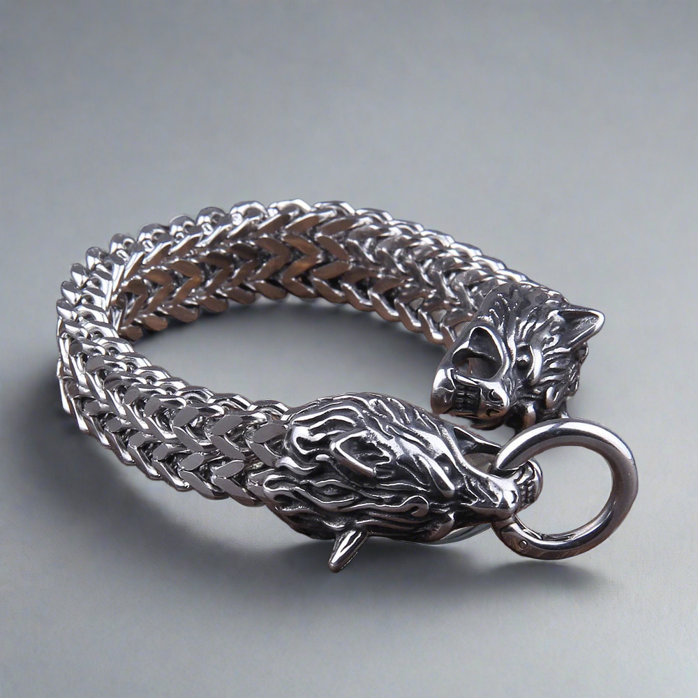 Fenrir's Bite - Stainless Steel Wolf Head Chain Pendant - Viking Trinkets