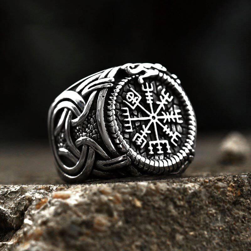 Jörmungandr’s Reminder - Stainless Steel Viking Compass Ring - Viking Trinkets