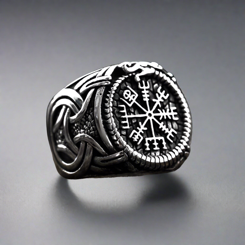 Jörmungandr’s Reminder - Stainless Steel Viking Compass Ring - Viking Trinkets