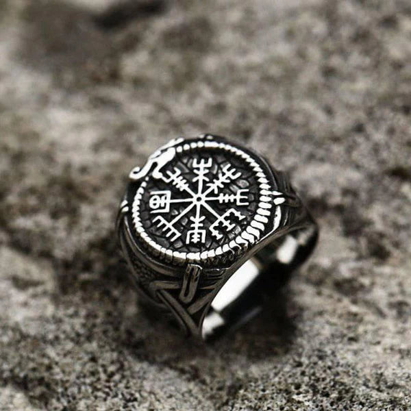 Jörmungandr’s Reminder - Stainless Steel Viking Compass Ring - Viking Trinkets