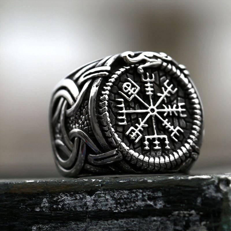 Jörmungandr’s Reminder - Stainless Steel Viking Compass Ring - Viking Trinkets