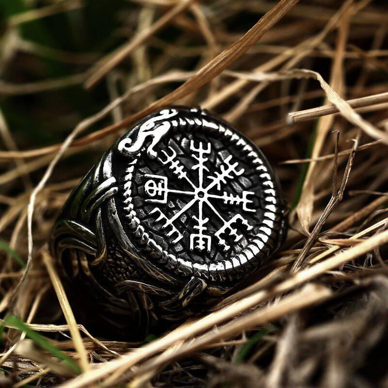 Jörmungandr’s Reminder - Stainless Steel Viking Compass Ring - Viking Trinkets