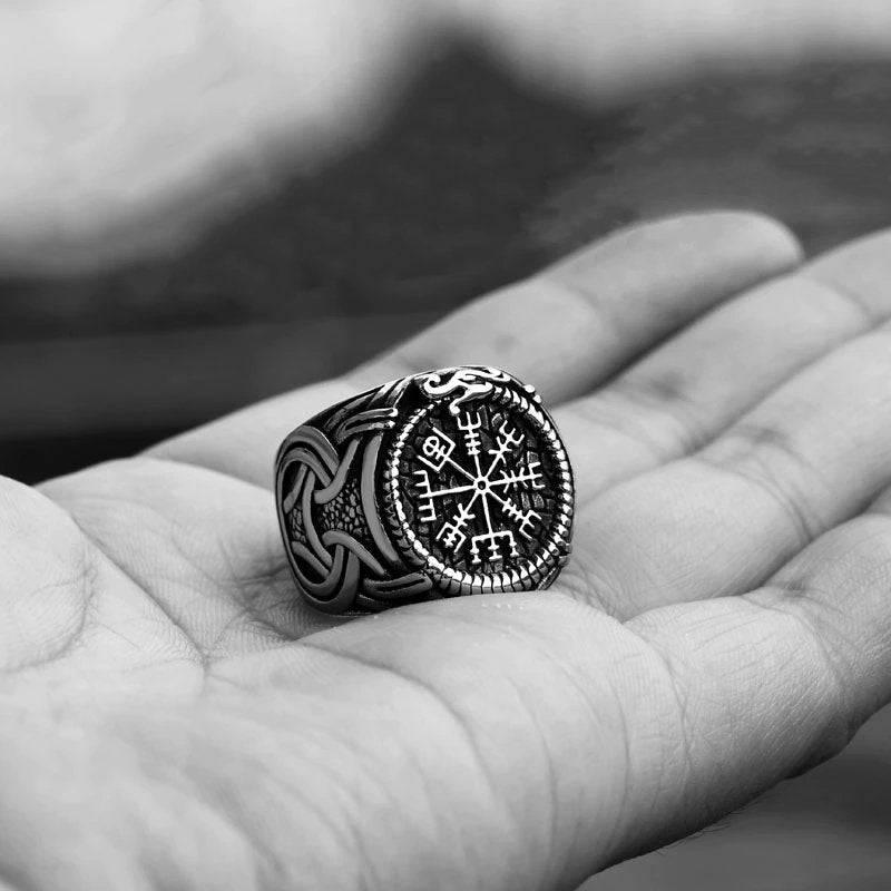 Jörmungandr’s Reminder - Stainless Steel Viking Compass Ring - Viking Trinkets