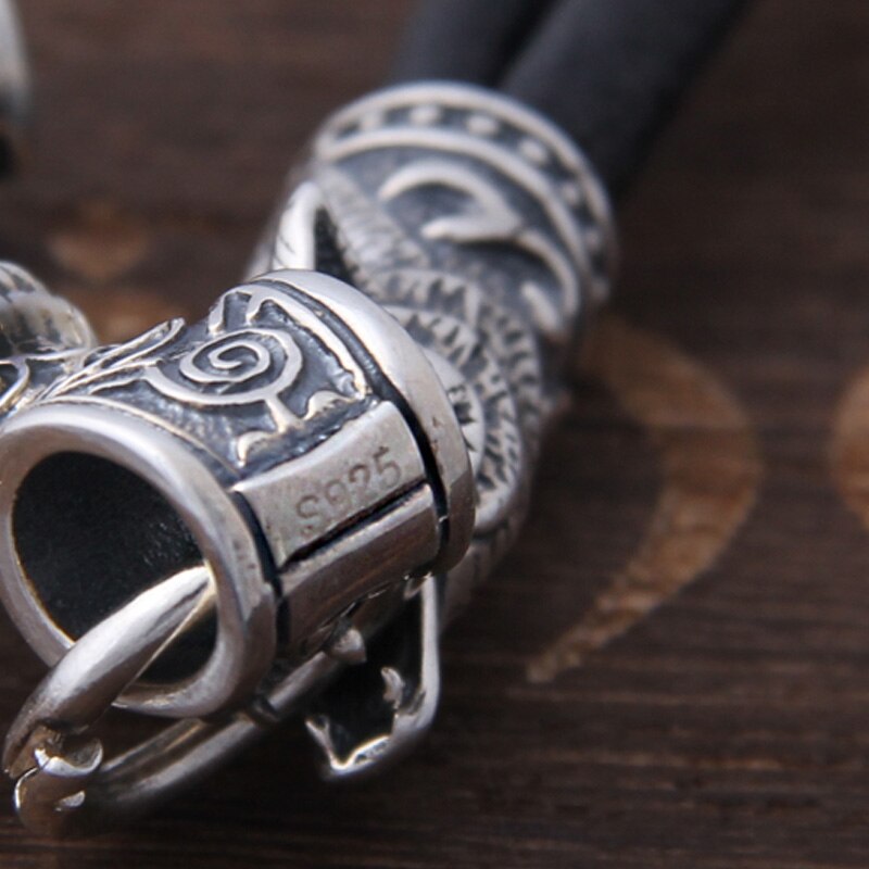 Chain of Power - Sterling Silver Mjolnir and Fenrir Necklace - Viking Trinkets