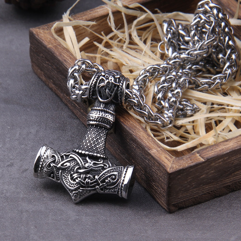 The Sky Splitter - Stainless Steel Mjolnir Necklace - Viking Trinkets