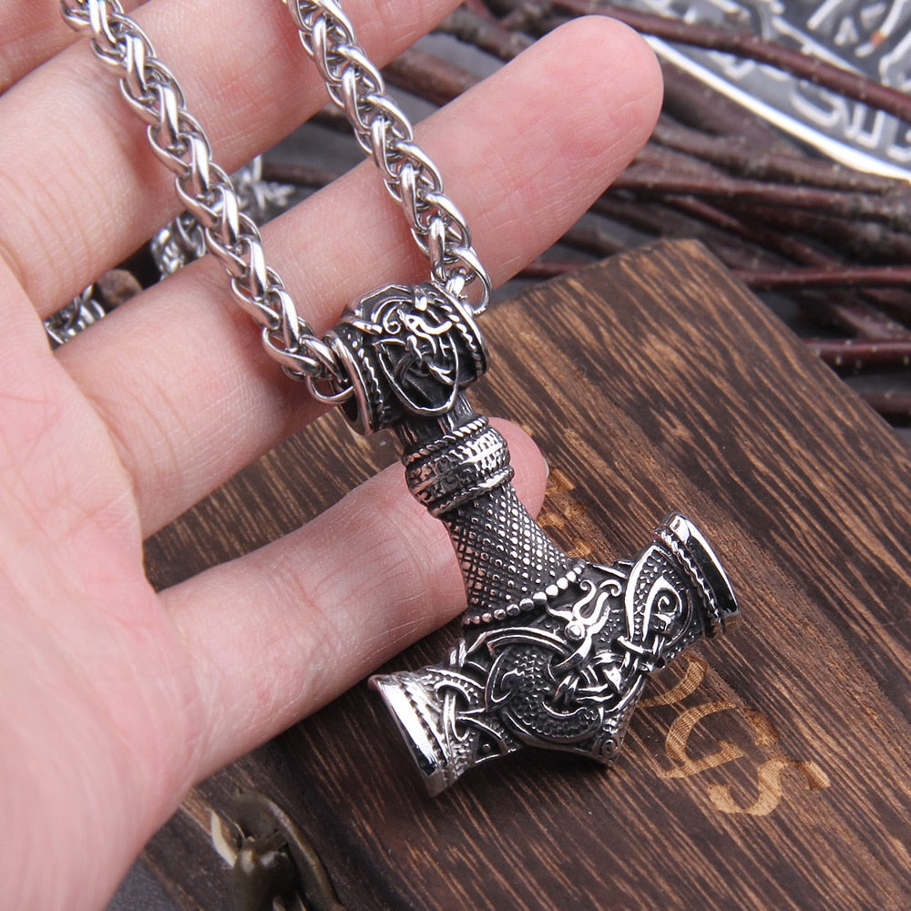 The Sky Splitter - Stainless Steel Mjolnir Necklace - Viking Trinkets