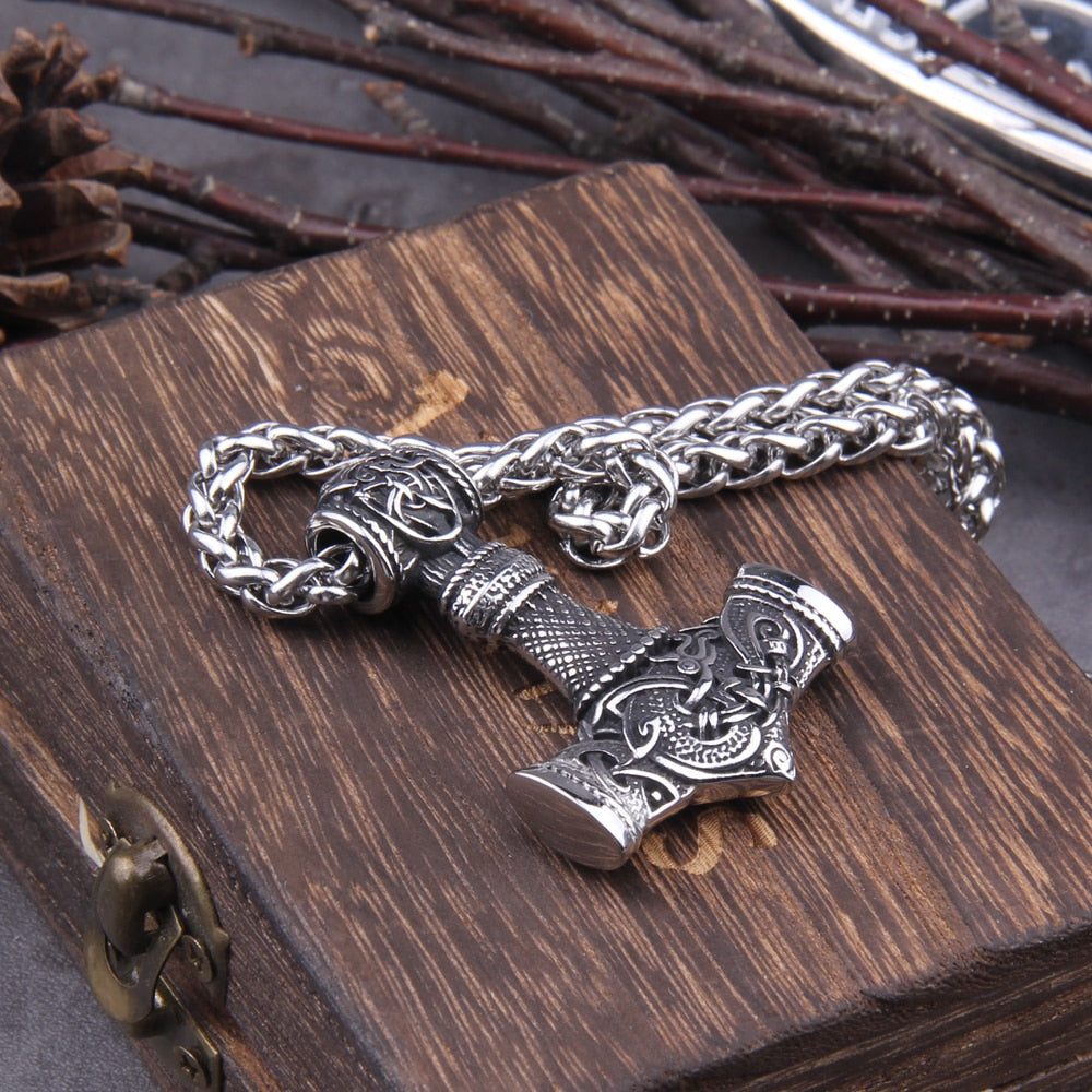 The Sky Splitter - Stainless Steel Mjolnir Necklace - Viking Trinkets