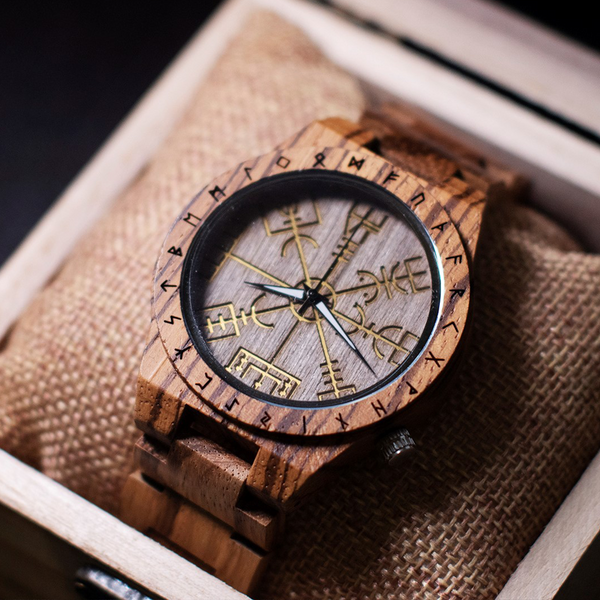 Wooden Viking Watch With Vegvisir Symbol – Vikings of Valhalla US