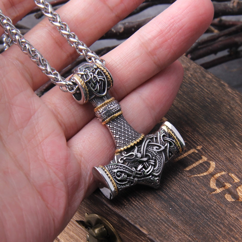 The Sky Splitter - Stainless Steel Mjolnir Necklace - Viking Trinkets