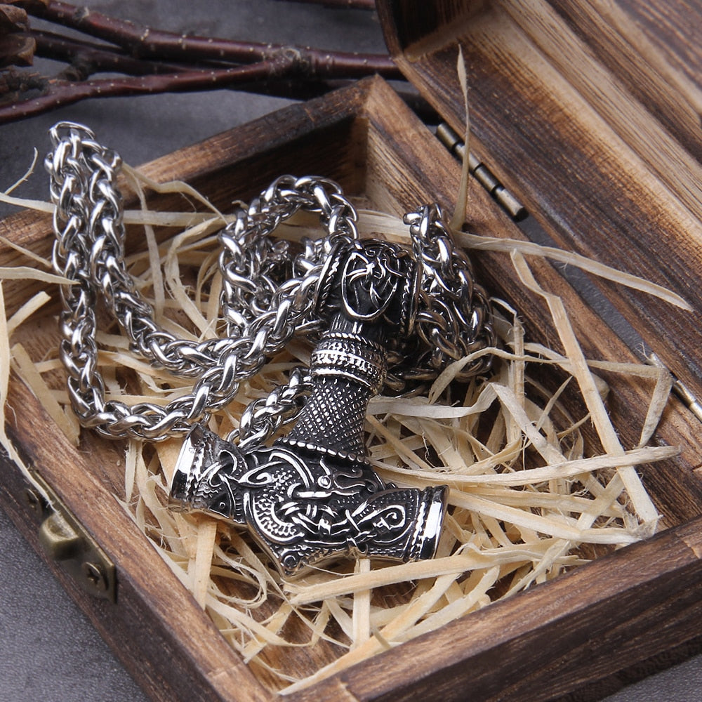 The Sky Splitter - Stainless Steel Mjolnir Necklace - Viking Trinkets